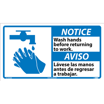 18" x 10" Custom Sign, Wash Hands, Plast